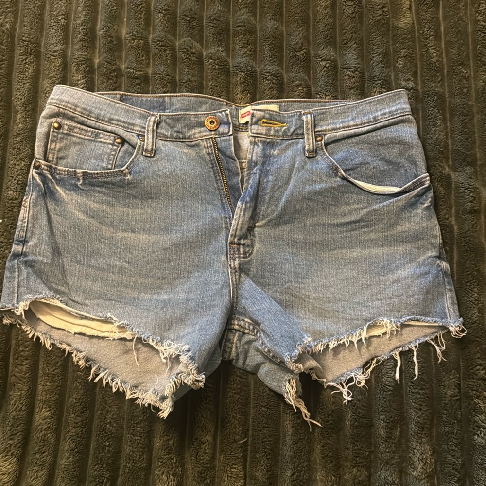 Wrangler denim men’s jeans cut into women’s shorts